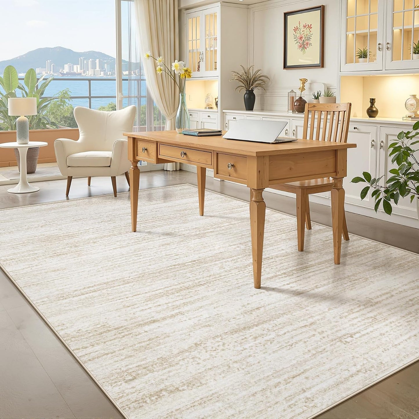 Alfombra 6x9ft moderna lavable antideslizante beige