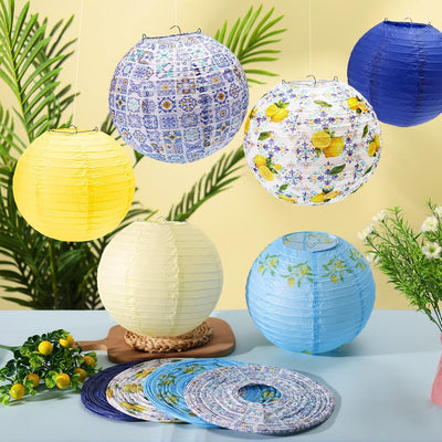 16 Linternas Papel Amalfi 10pulg Capri Limón Bodas Mediterráneas