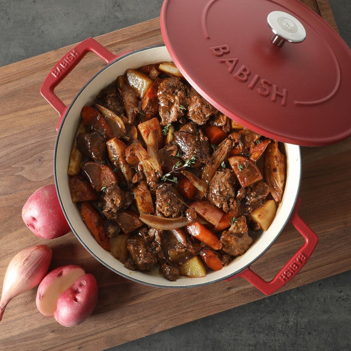Horno Holandés Redondo Hierro Fundido Esmaltado 6qt Tapa Roja