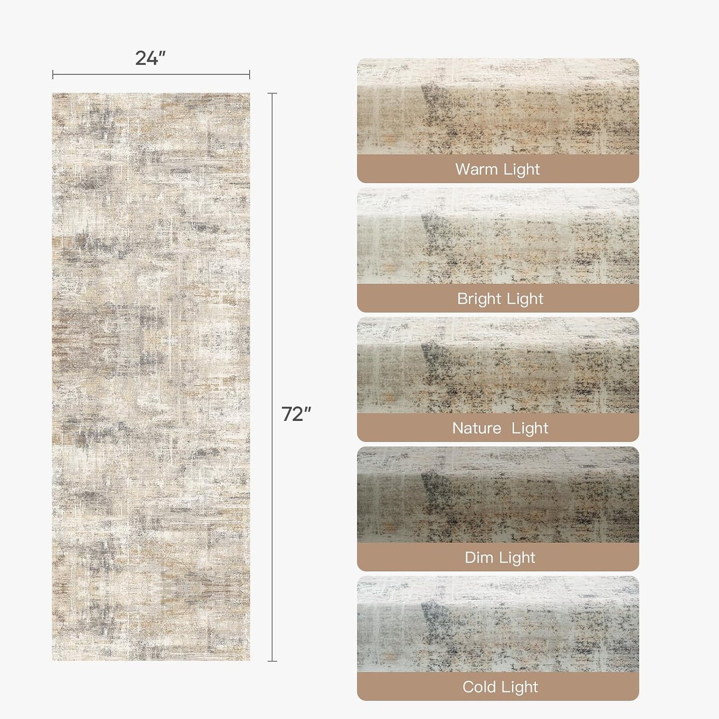 2x6 Tapete Hallway Abstract Gold Borrable con Base Antideslizante
