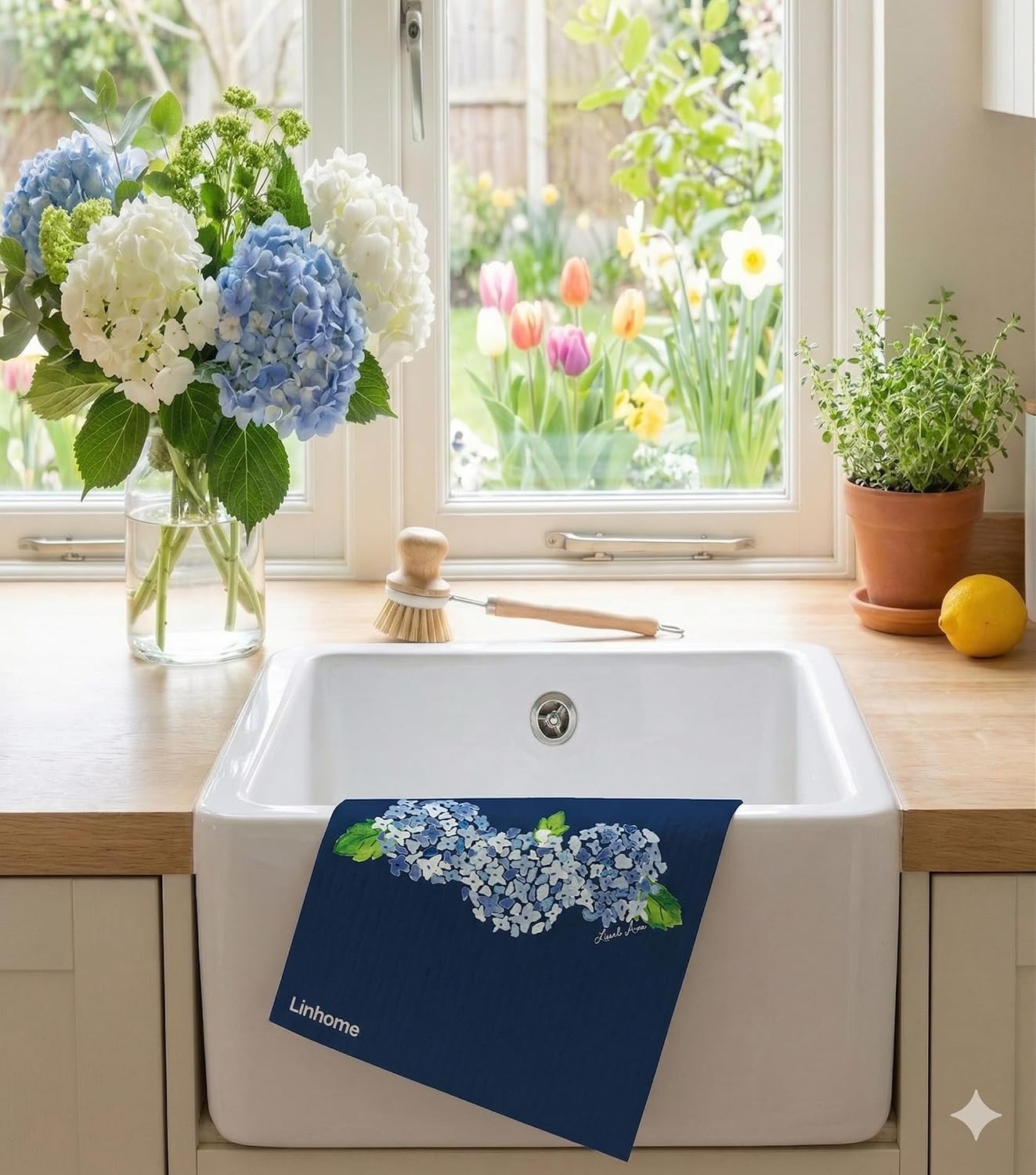 Paño cocina hortensias reutilizable lavable compostable