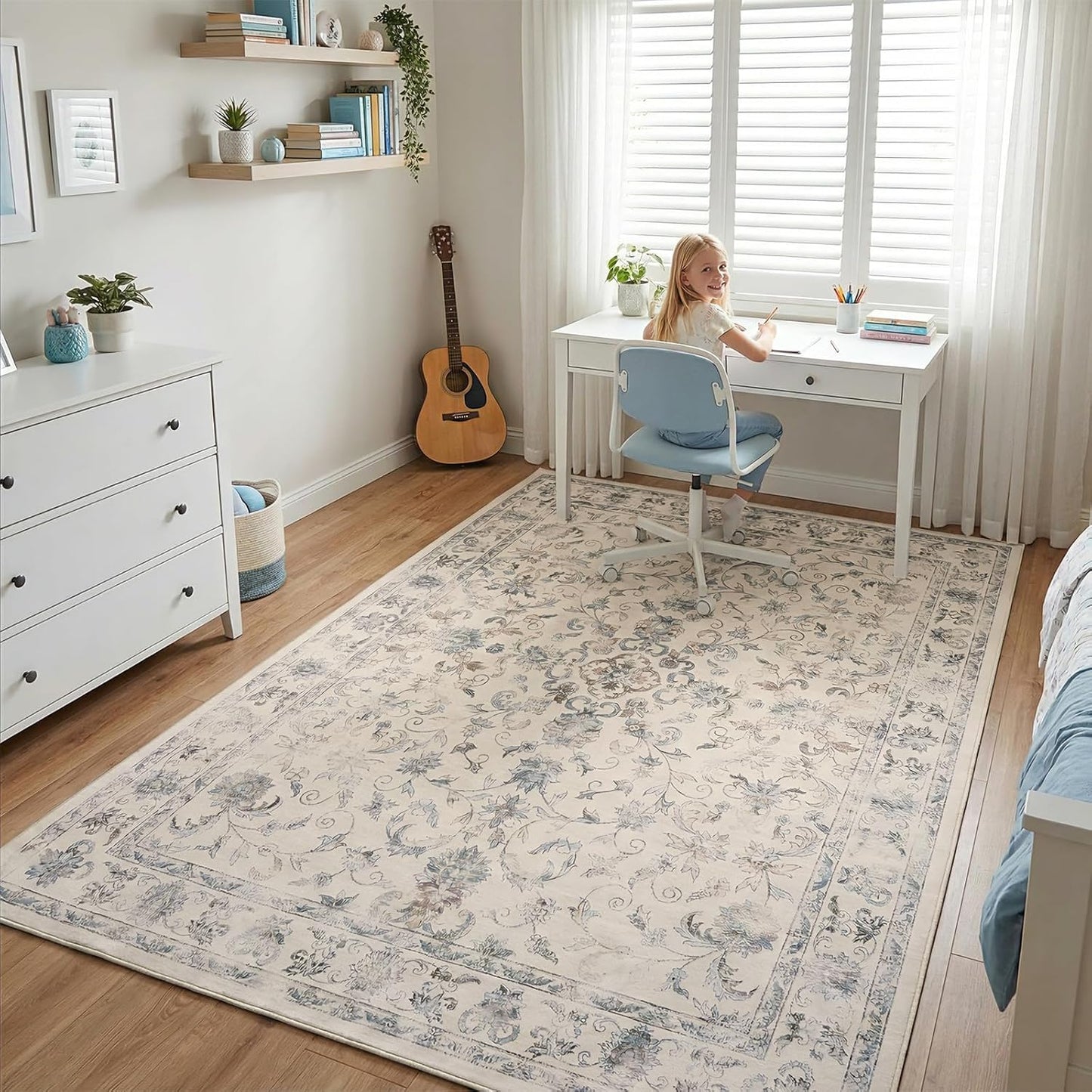 Alfombra sala dormitorio 5x7ft antideslizante patrón vintage
