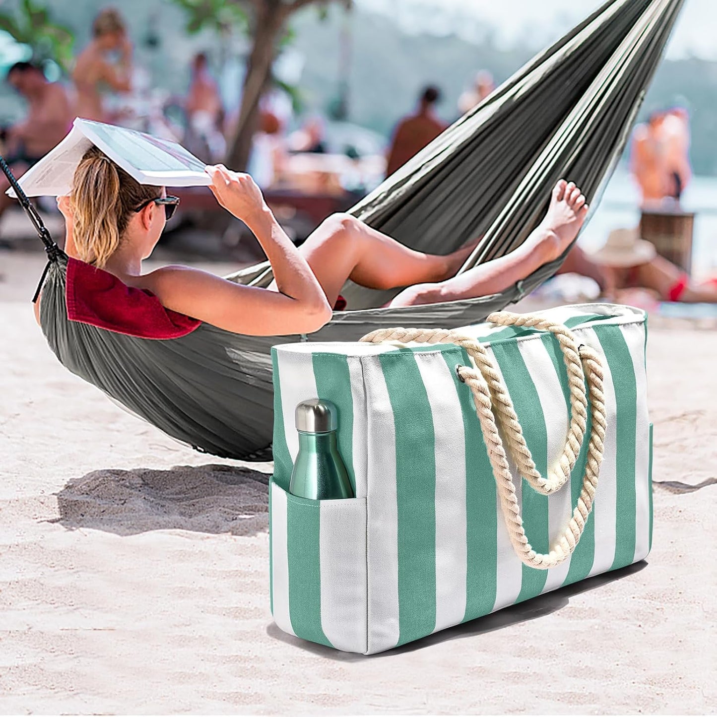 Bolsa natación mujer impermeable a rayas con cremallera