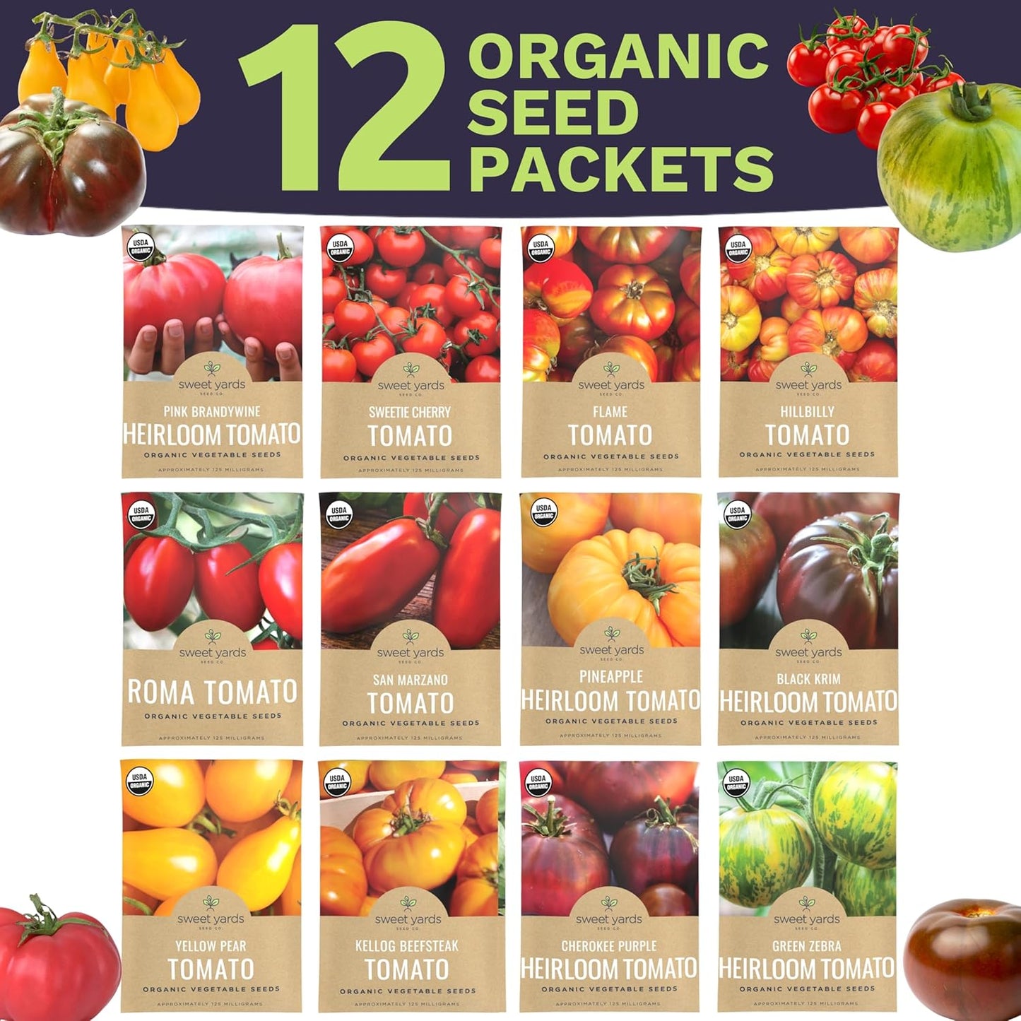 Pack 9 semillas tomate orgánicas Brandywine rosa cebra verde