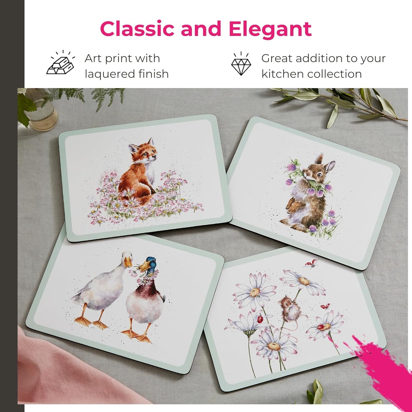 Set 4 manteles flor silvestre con respaldo corcho