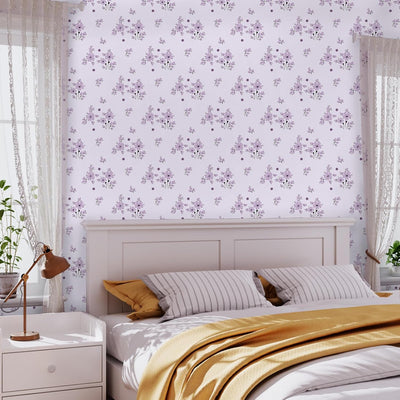 Papel tapiz floral morado claro 17.7x78.7pulg dormitorio guardería
