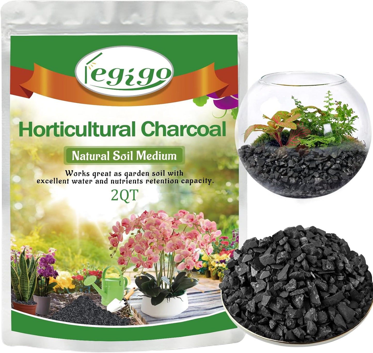 2qt Carbón Hortícola Natural para Plantas Terrarios Macetas