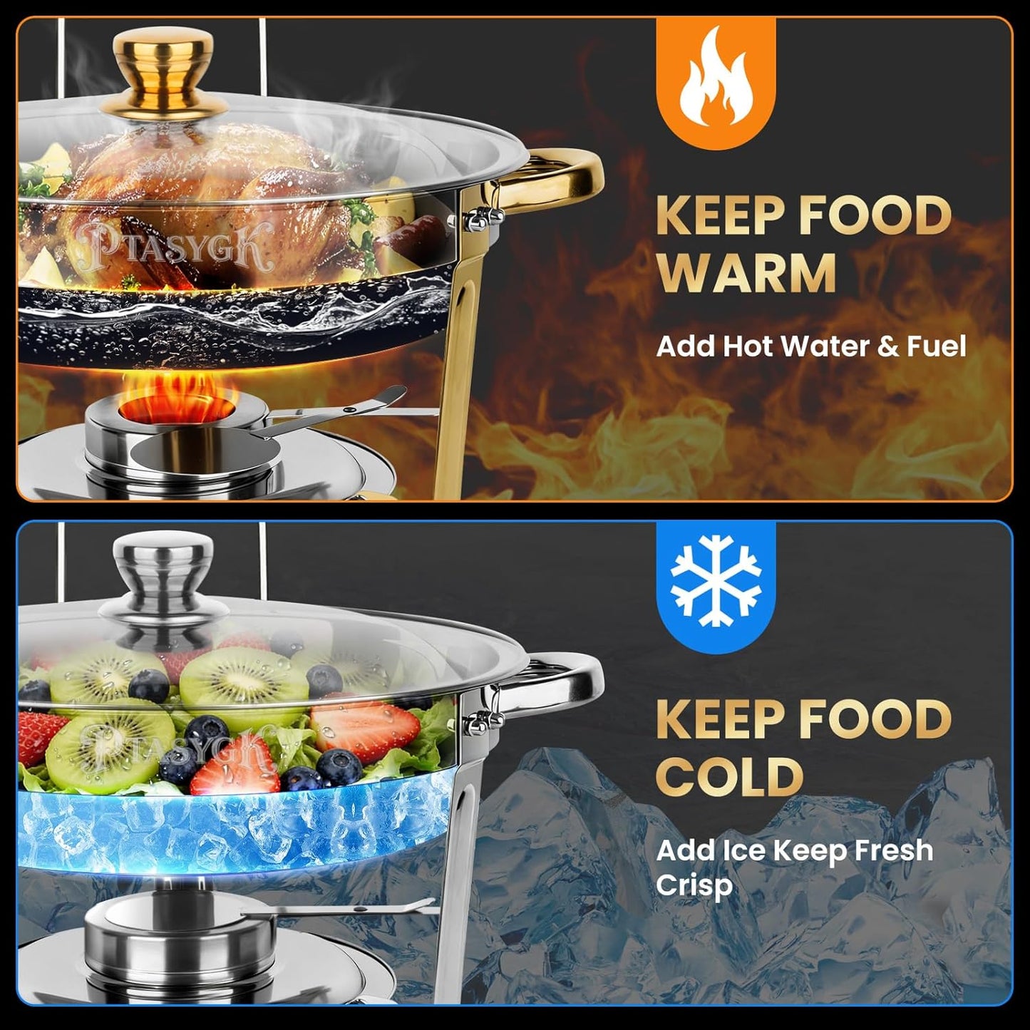 Calentador Alimentos Redondo Acero Inox Dorado Set 4 Apilable