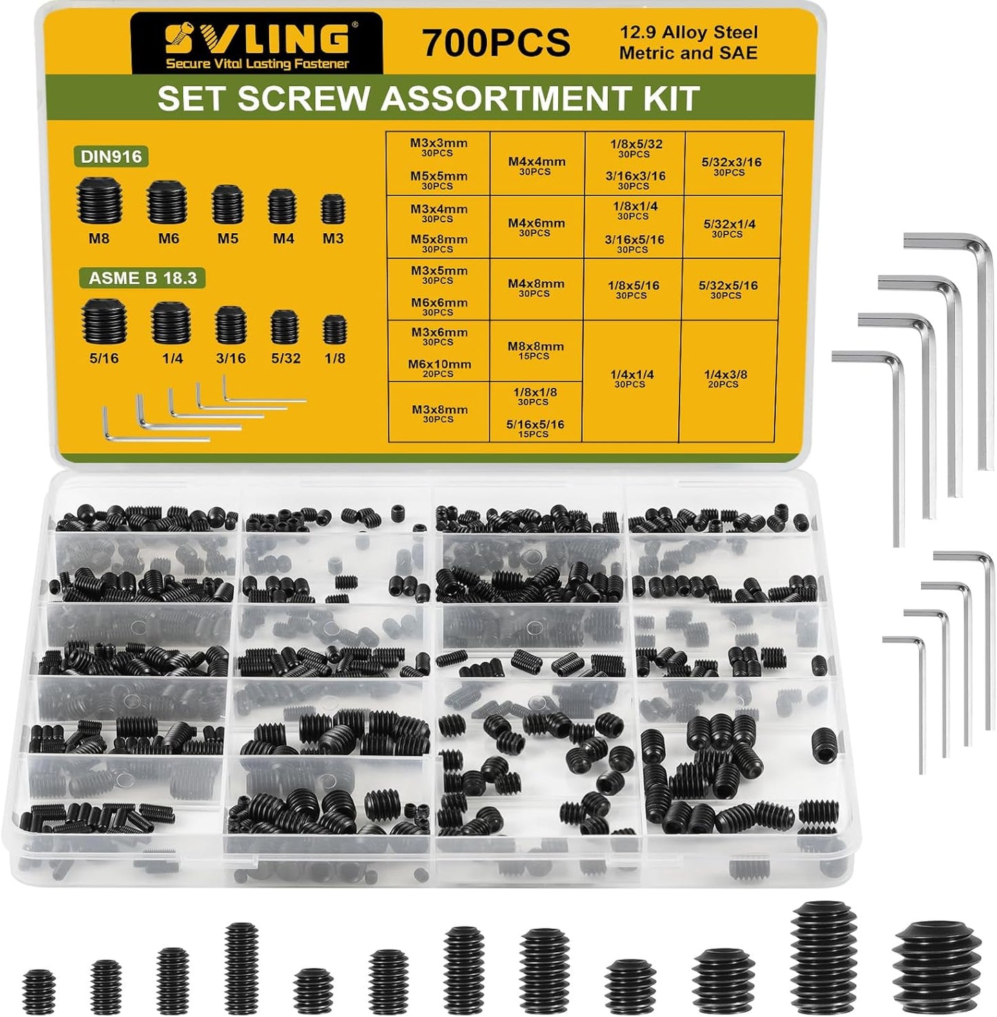 Set 700 s surtidos métricos SAE M3-M8 y 1/8-5/16 pulg