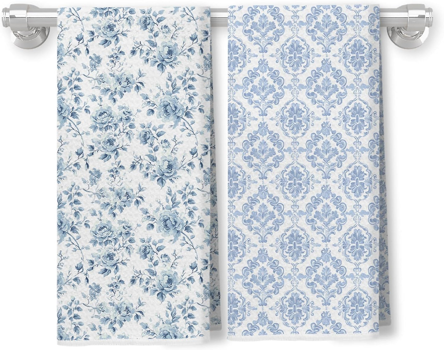 Juego de 2 toallas de cocina vintage con diseño floral azul