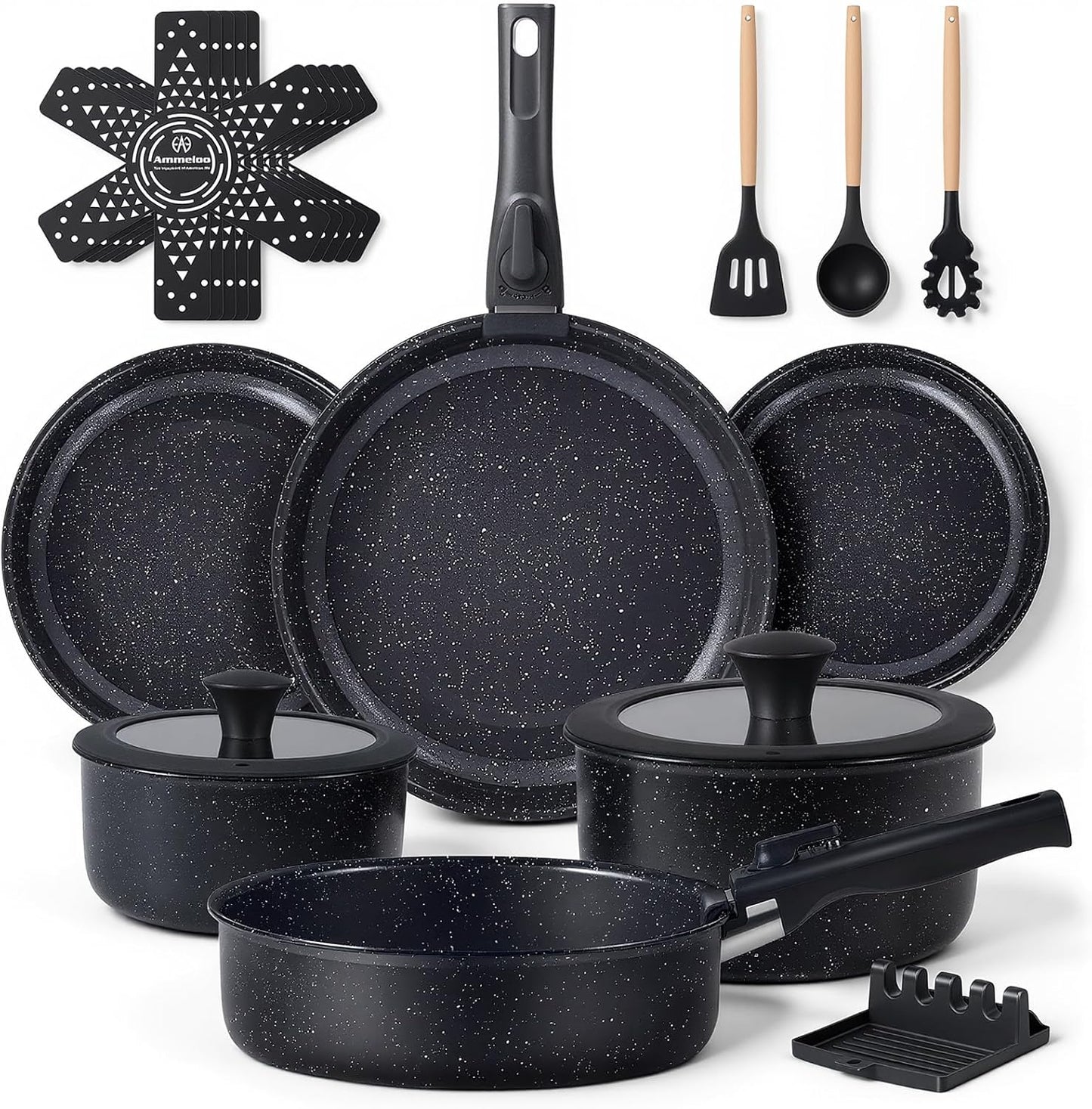 Set 21 Ollas Sartenes 22 Moldes Hornear Apilables Negro