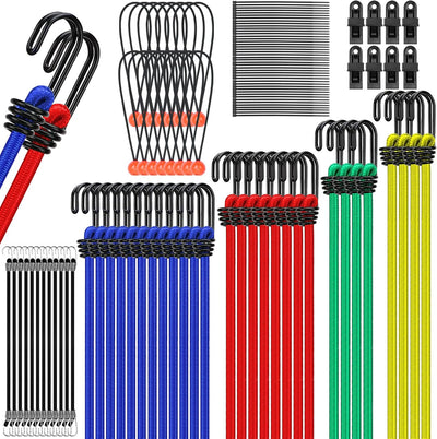 Set 66 Cuerdas Elásticas Surtido con Ganchos y Clips