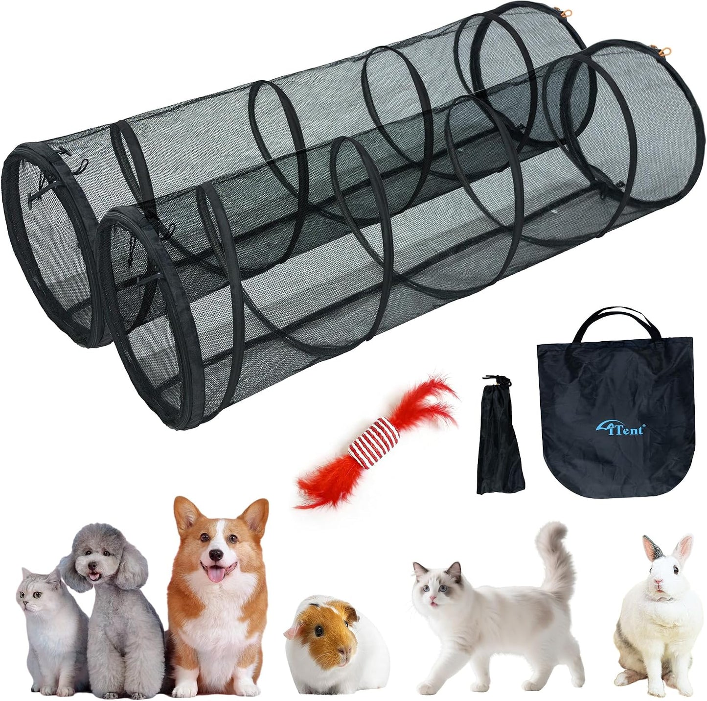 Túnel para gatos 2 pack con puertas cremallera 59x18