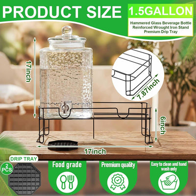 2 Dispensadores Bebida Vidrio Martillado Acero Inox 1.5gal