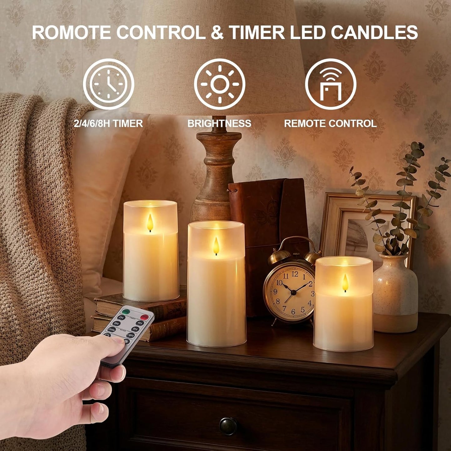 Velas LED acrílico marfil 3x4-6 pulg con control remoto