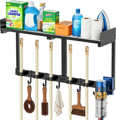 Soporte pared escoba organizador 27pulg estante hierro negro