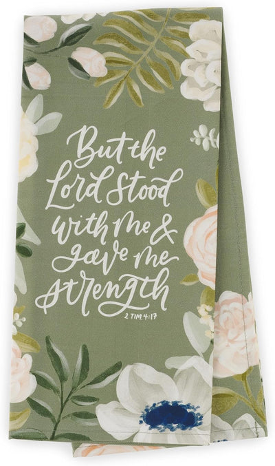 Toalla de té decorativa con texto inspirador para mujer Lord Stood with Me, 100% algodón verde floral