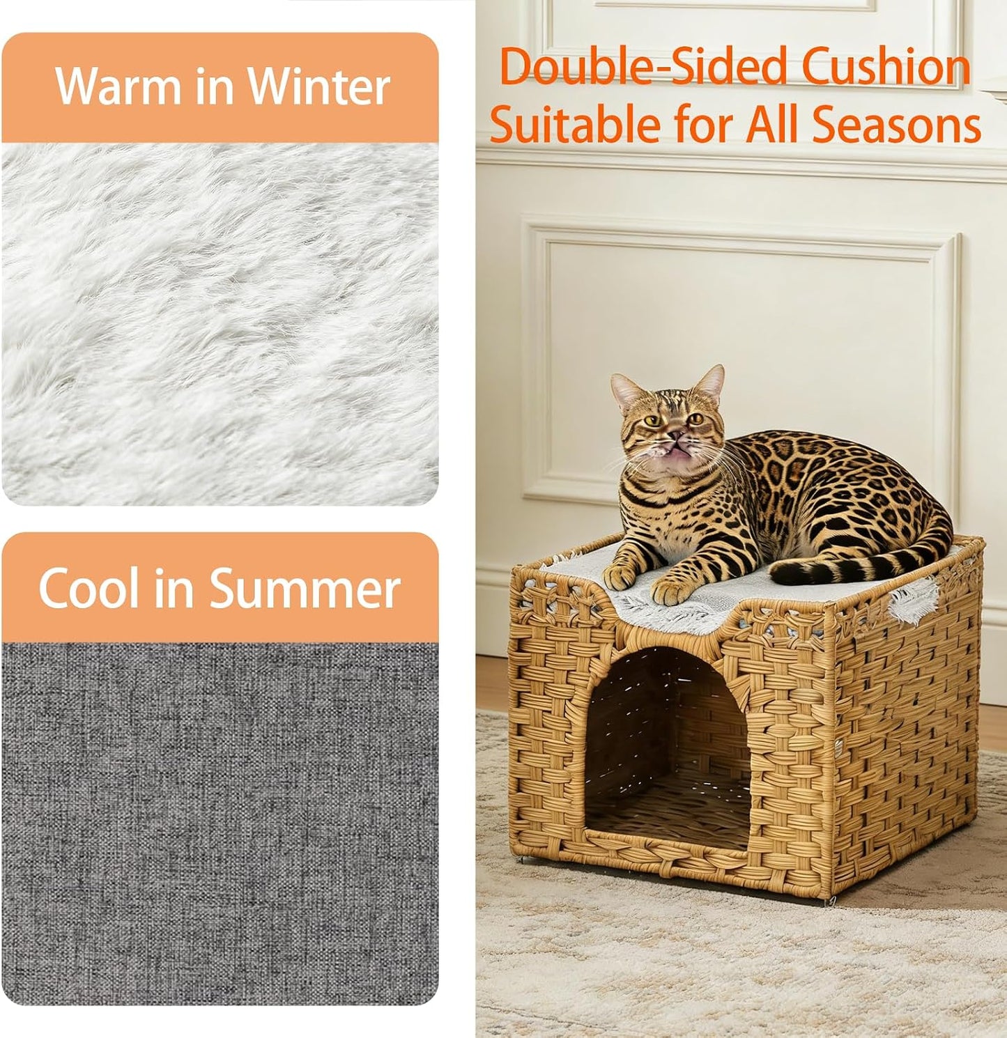 Casa ratán para gatos con alfombrilla plegable