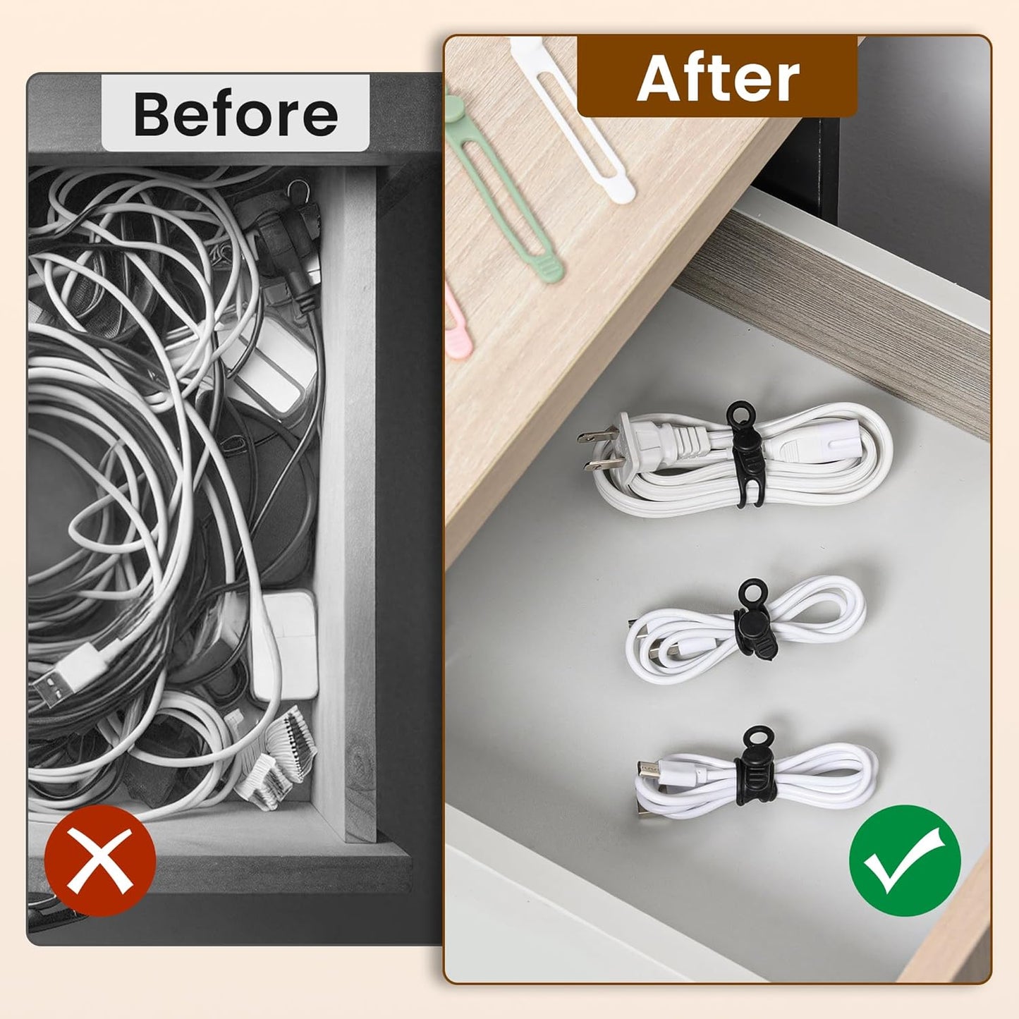 10 Bridas Silicona Reutilizables Organizador Cables Oficina Hogar