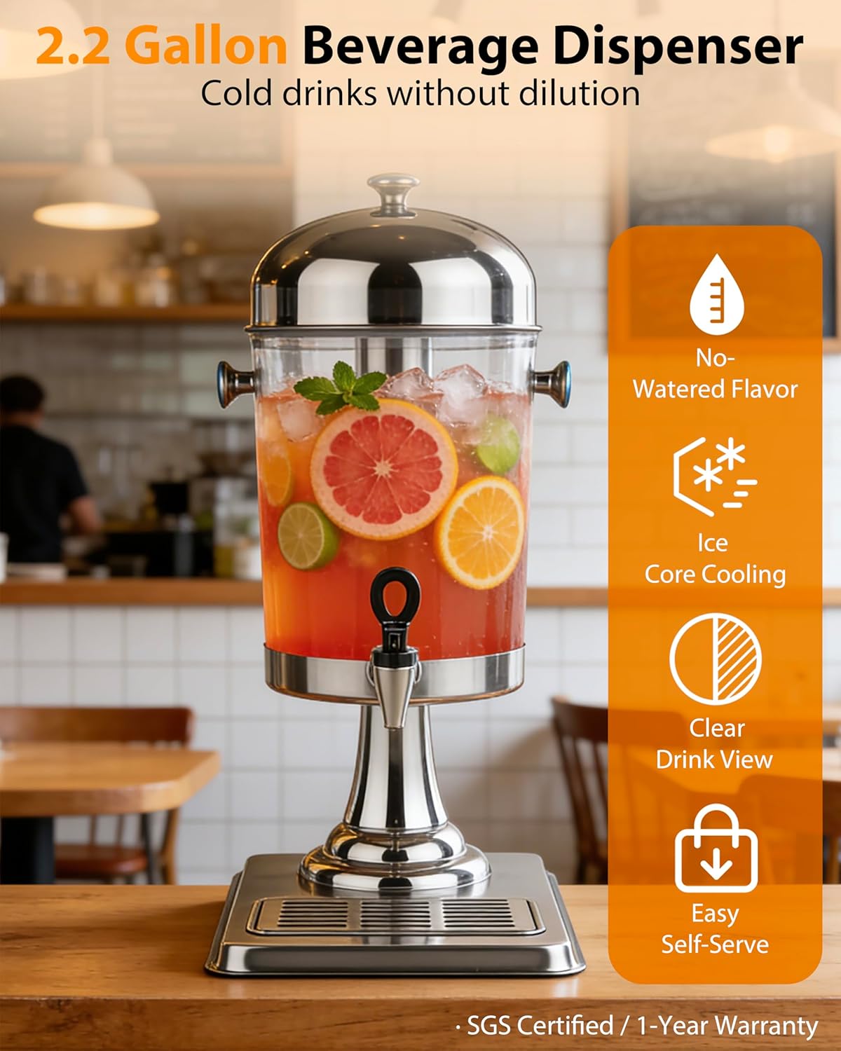 Dispensador bebidas 2gal con soporte infusor frutas