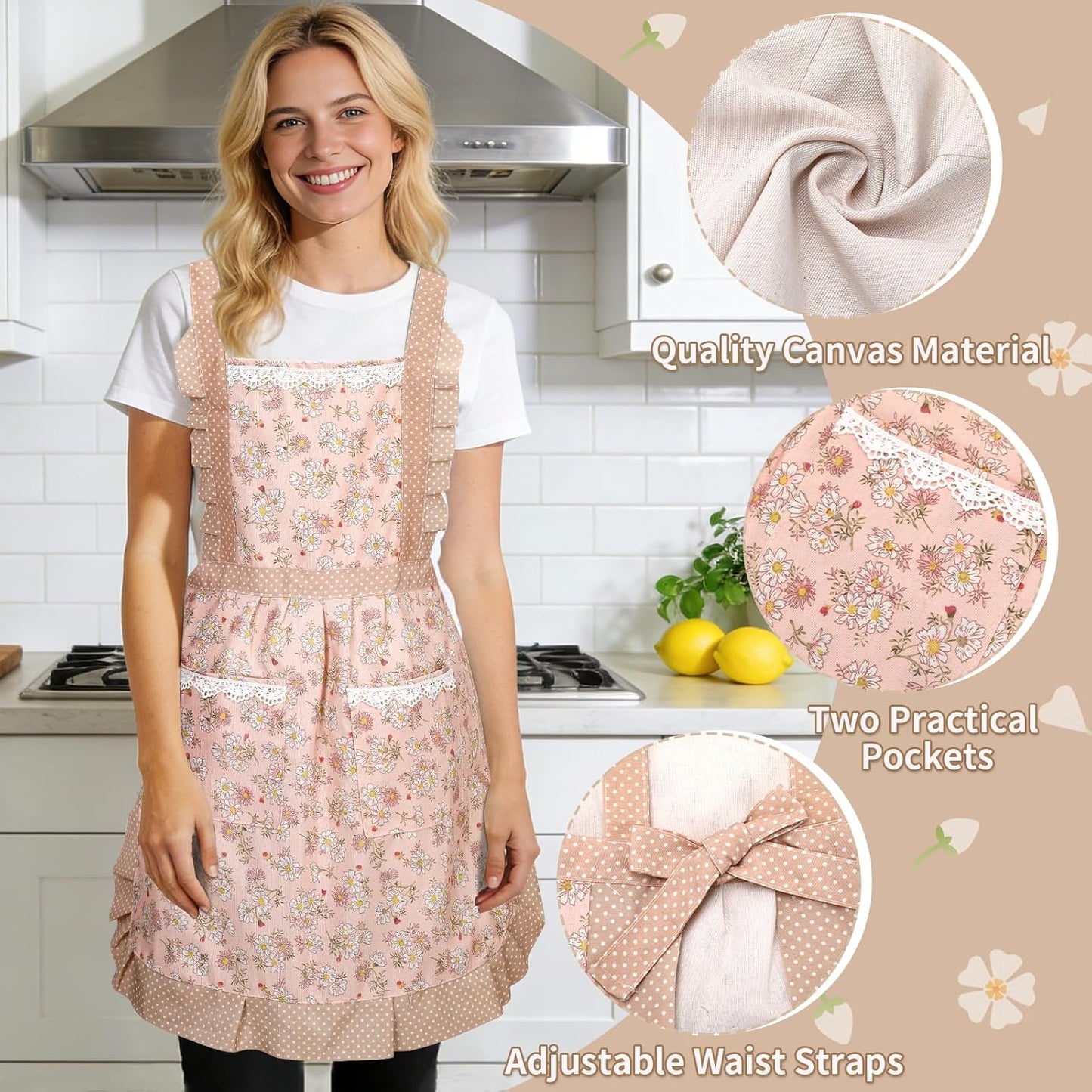 Delantales para mujer con bolsillos delantal floral para niña suave para cocinar