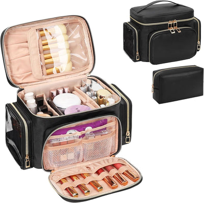 Bolsa maquillaje portátil con compartimentos para mujer