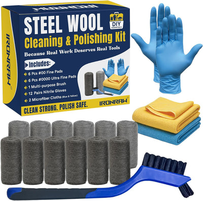 Kit limpieza lana acero 6 Pzas almohadillas cepillo paños microfibra guantes