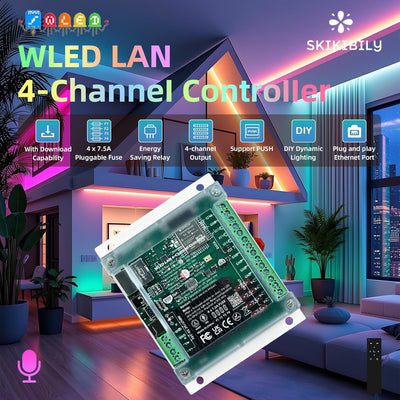 Controlador WLED ESP32 Ethernet WiFi 4 canales 5-24V DIN fusibles