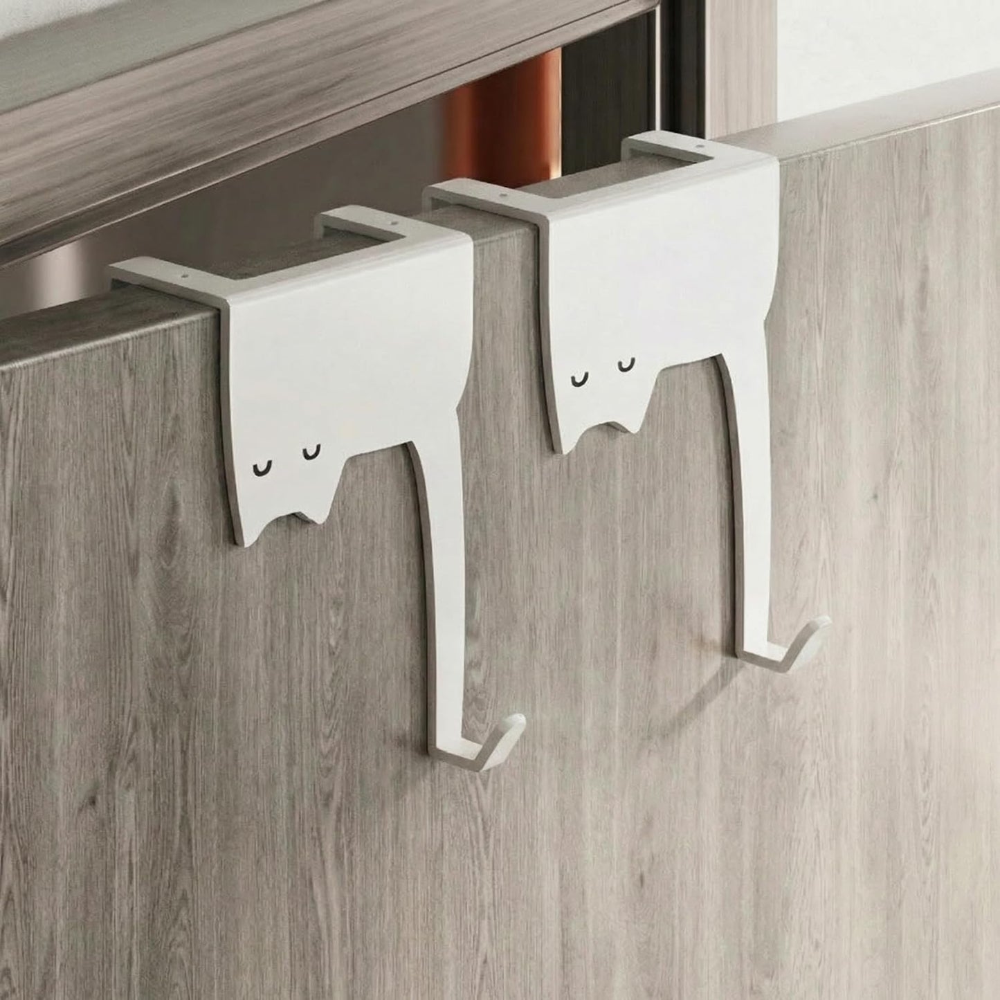 Ganchos decorativos puerta doble cara gato blanco sin taladro