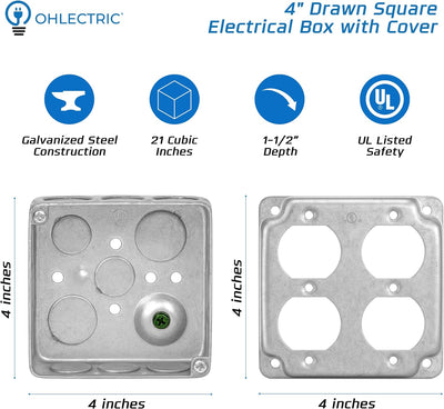Caja conexión eléctrica 4x4pulg cubierta 1-1/2pulg 21pulg3