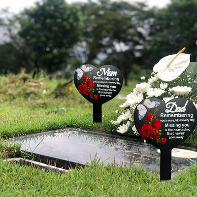 Placa corazón estaca condolencias decoración mamá mariposa