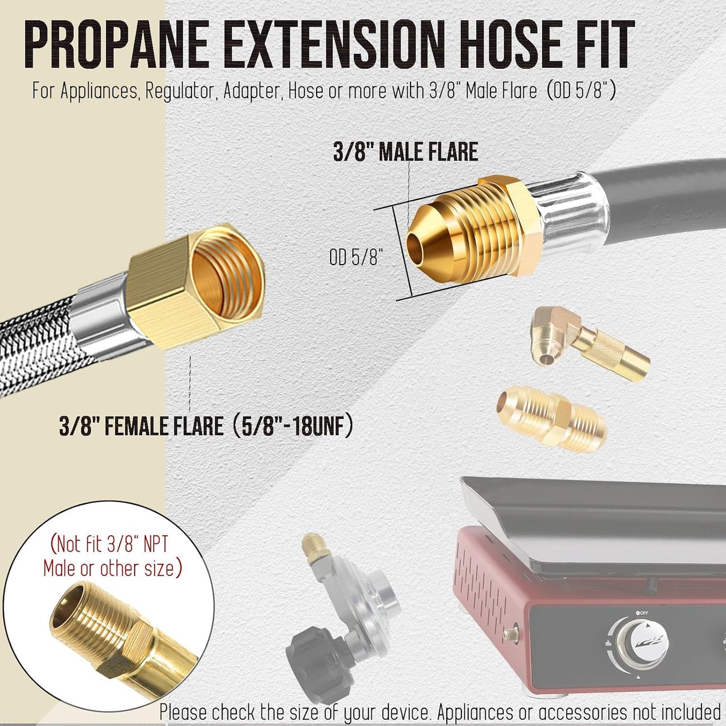 Extensión manguera propano 6ft 3/8pulg hembra acero inox