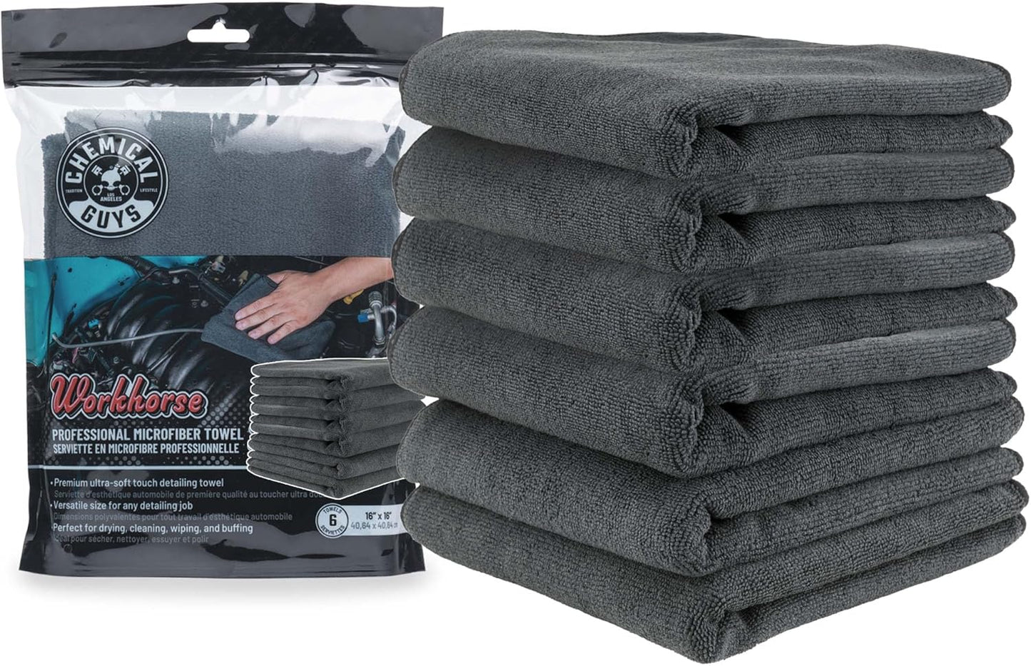 Toalla microfibra profesional color negro 40x40cm set 6