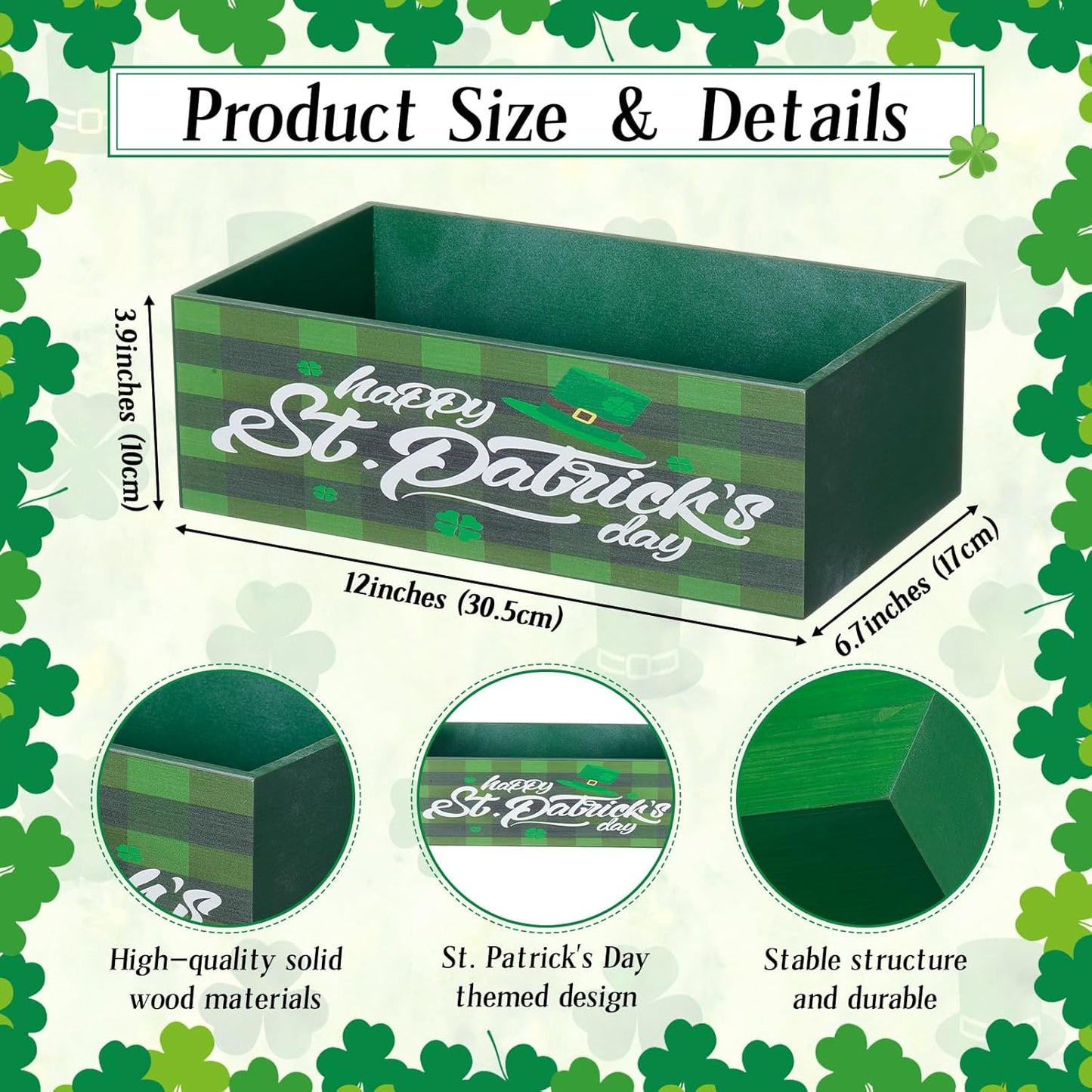 Cuenco de madera para dulces día de San Patricio trébol irlandés