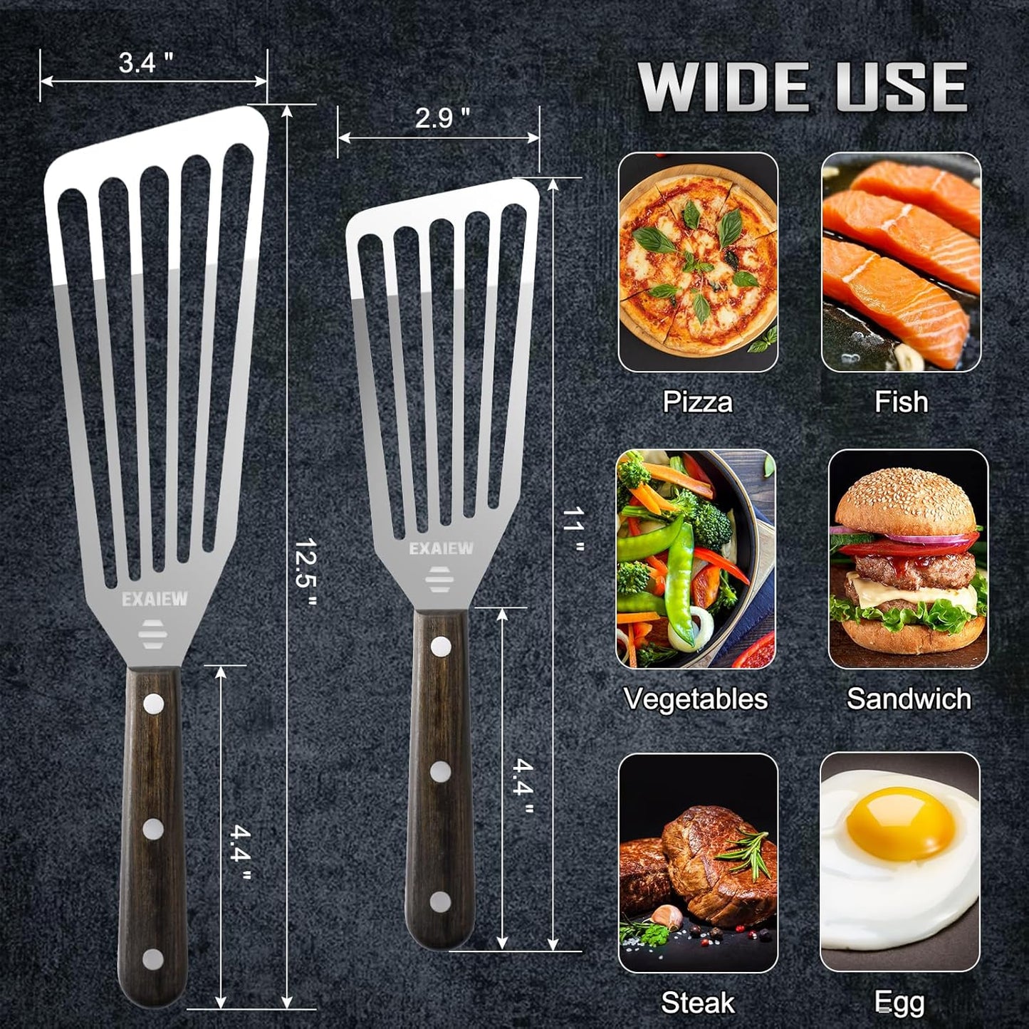 2 Pzas Espátula Acero Inox Flexible Voltear Huevos