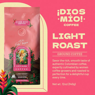 Café colombiano molido Dios Mio Coffee tostado claro y oscuro bolsa de 12 oz