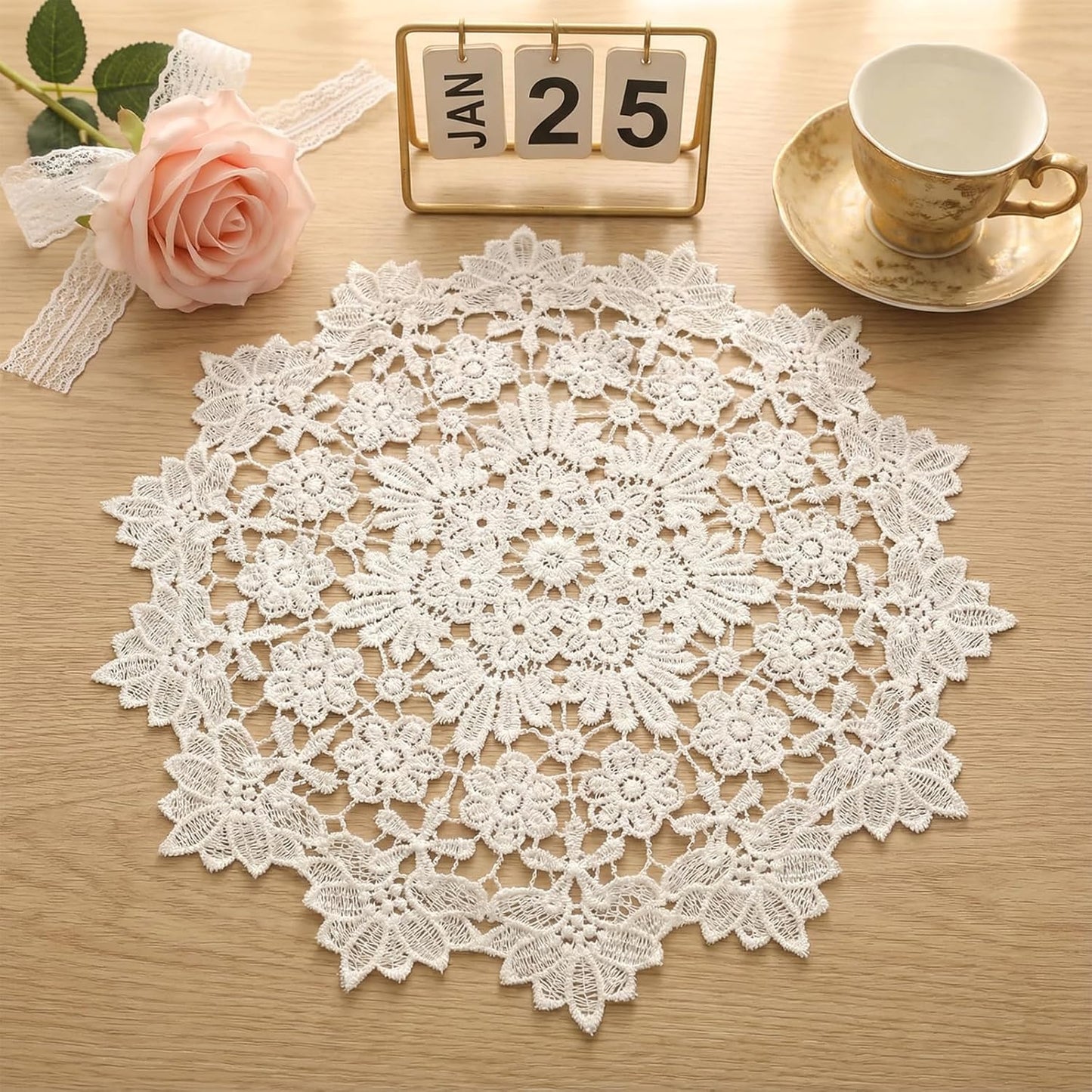 Doilies encaje blanco 15.7pulg para mesas redondas vintage