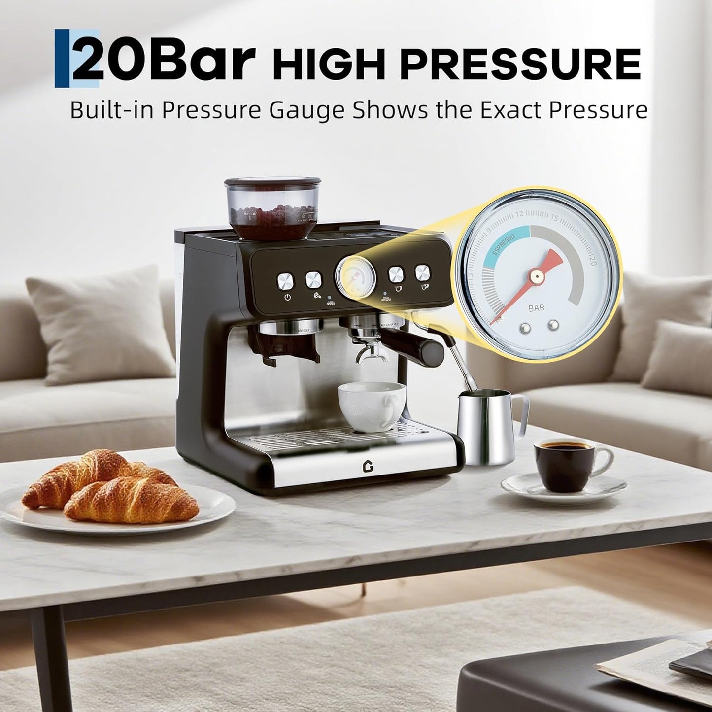 Máquina acero inox bomba 20 bar tanque 2.8l espumador leche