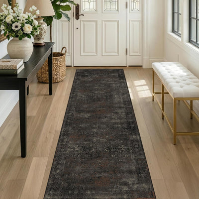 Alfombra pasillo lavable antideslizante 2'6"x8' color carbón oscuro