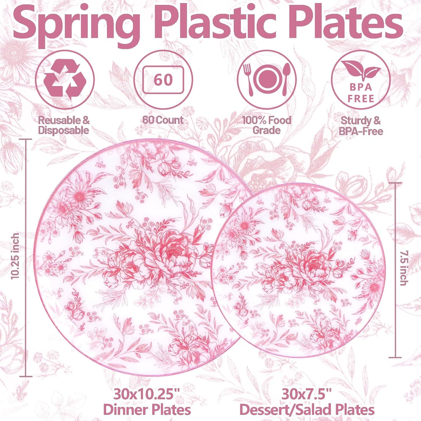 Jgo 400 cubiertos plástico dorado 60 platos rosa flor