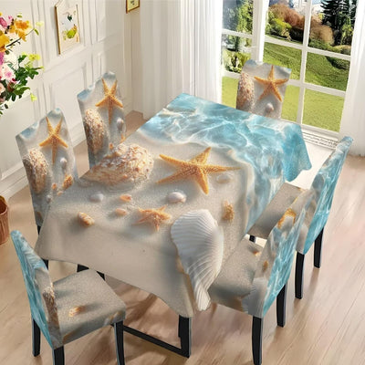 Set 7 Manteles Silla Conchas Mar Estrellas Impermeable Rectangular