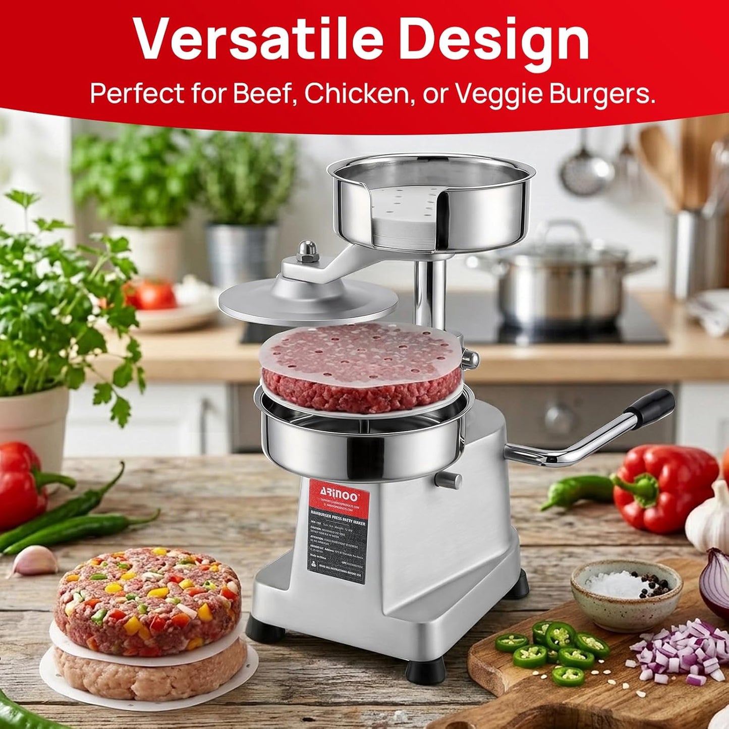 Prensa Hamburguesa Acero Inox 5pulg Con 500 Papeles