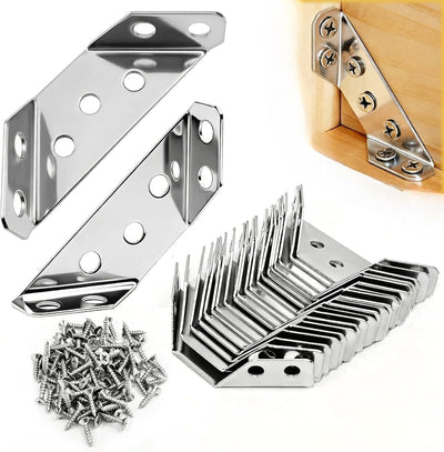 Set 20 soportes acero inox forma L 1.1x2.5pulg pulido