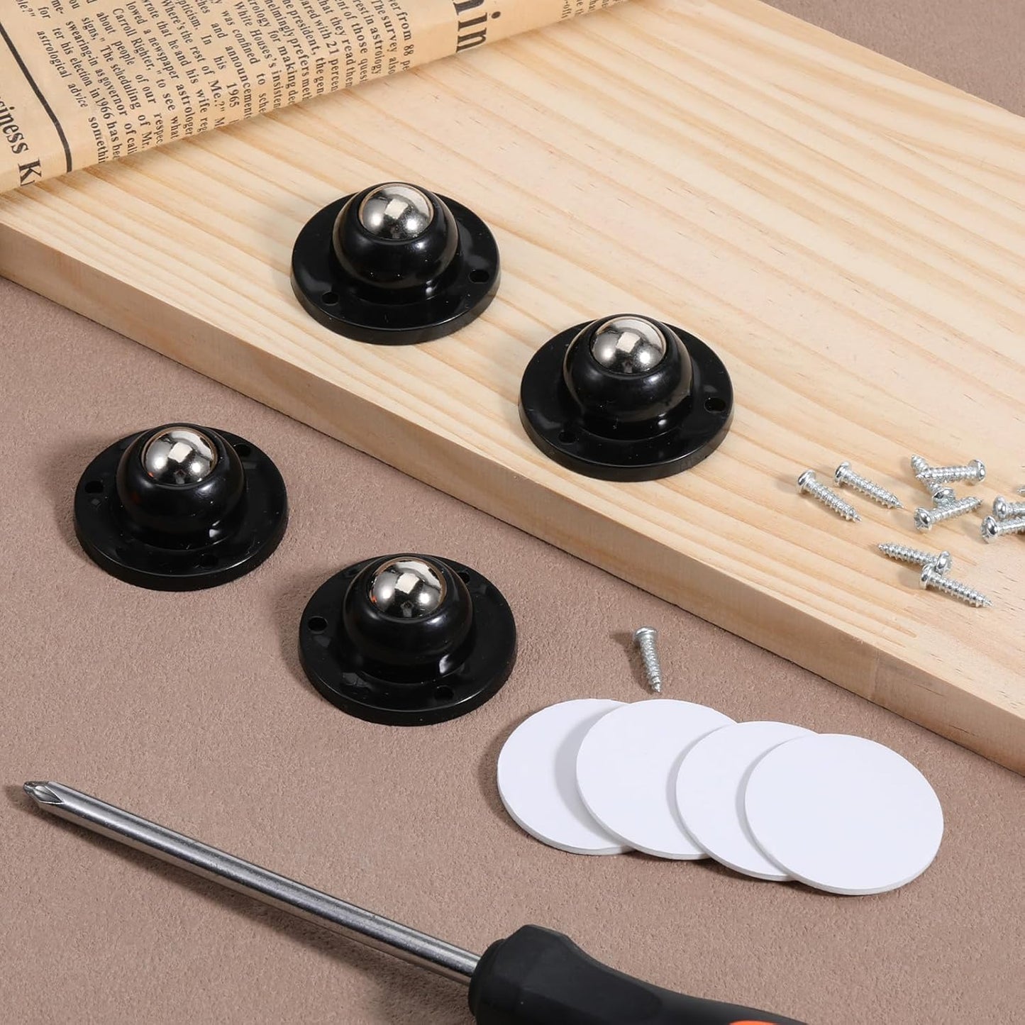 4 Ruedas autoadhesivas para muebles acero inox ABS negro