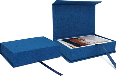 Estuche lino 8x10 y caja almacenamiento postal azul marino