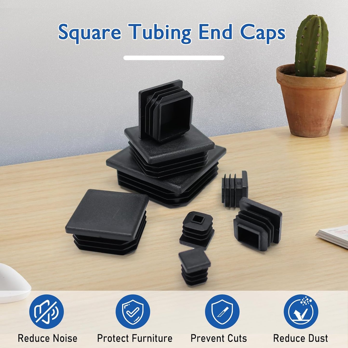 4 Tapones Plástico Cuadrado 1-3/8pulg Protección Patas Muebles