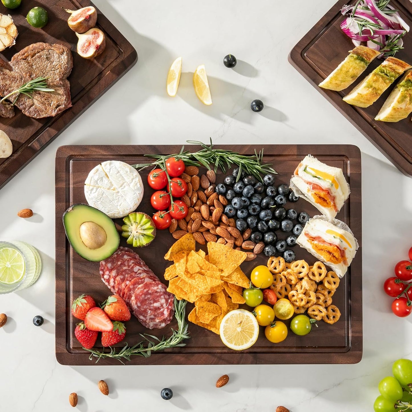 Tabla de cortar de nogal para cocina con asa