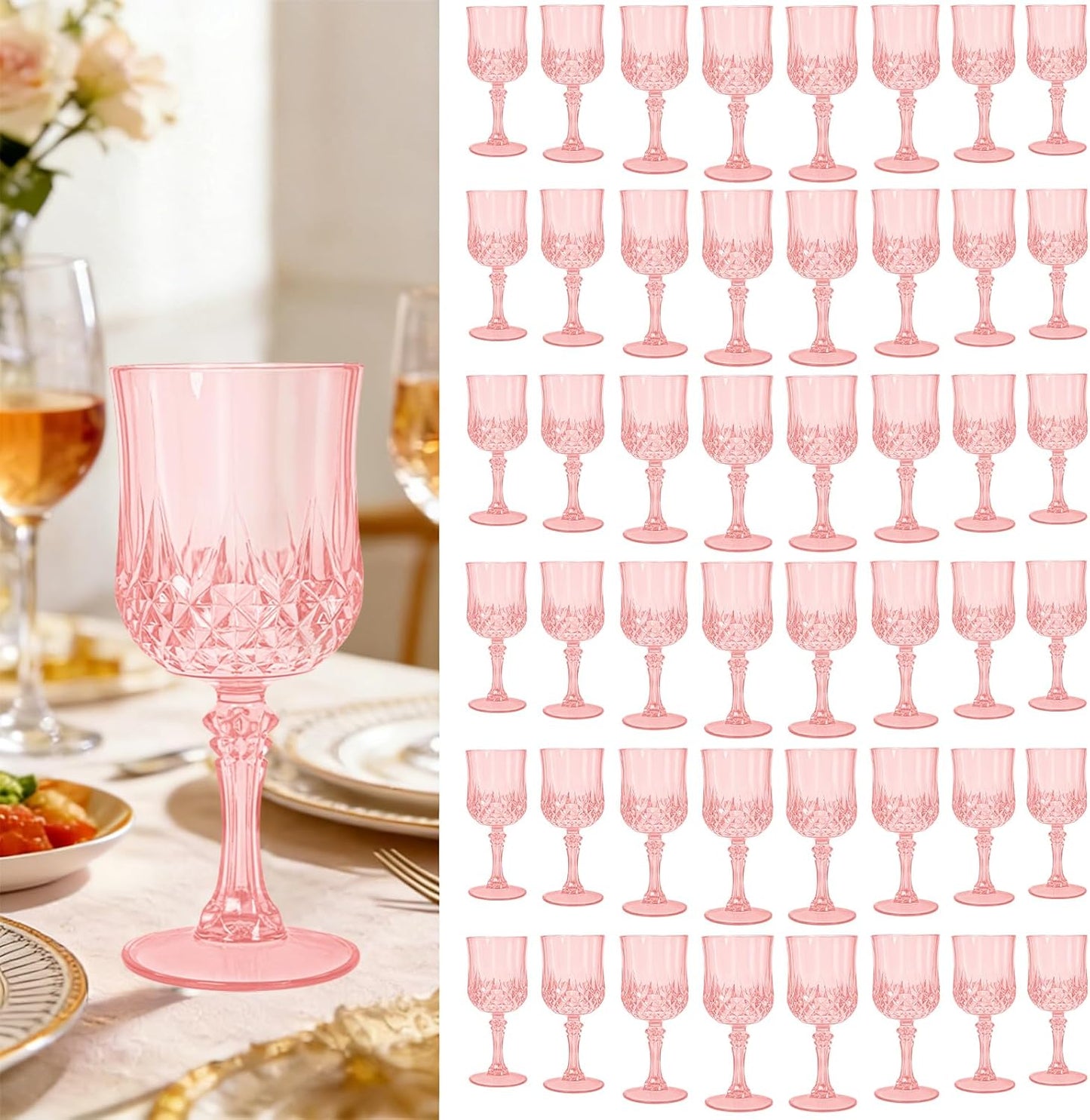 48 Copas Vino Plástico Rosa Claro Reutilizables
