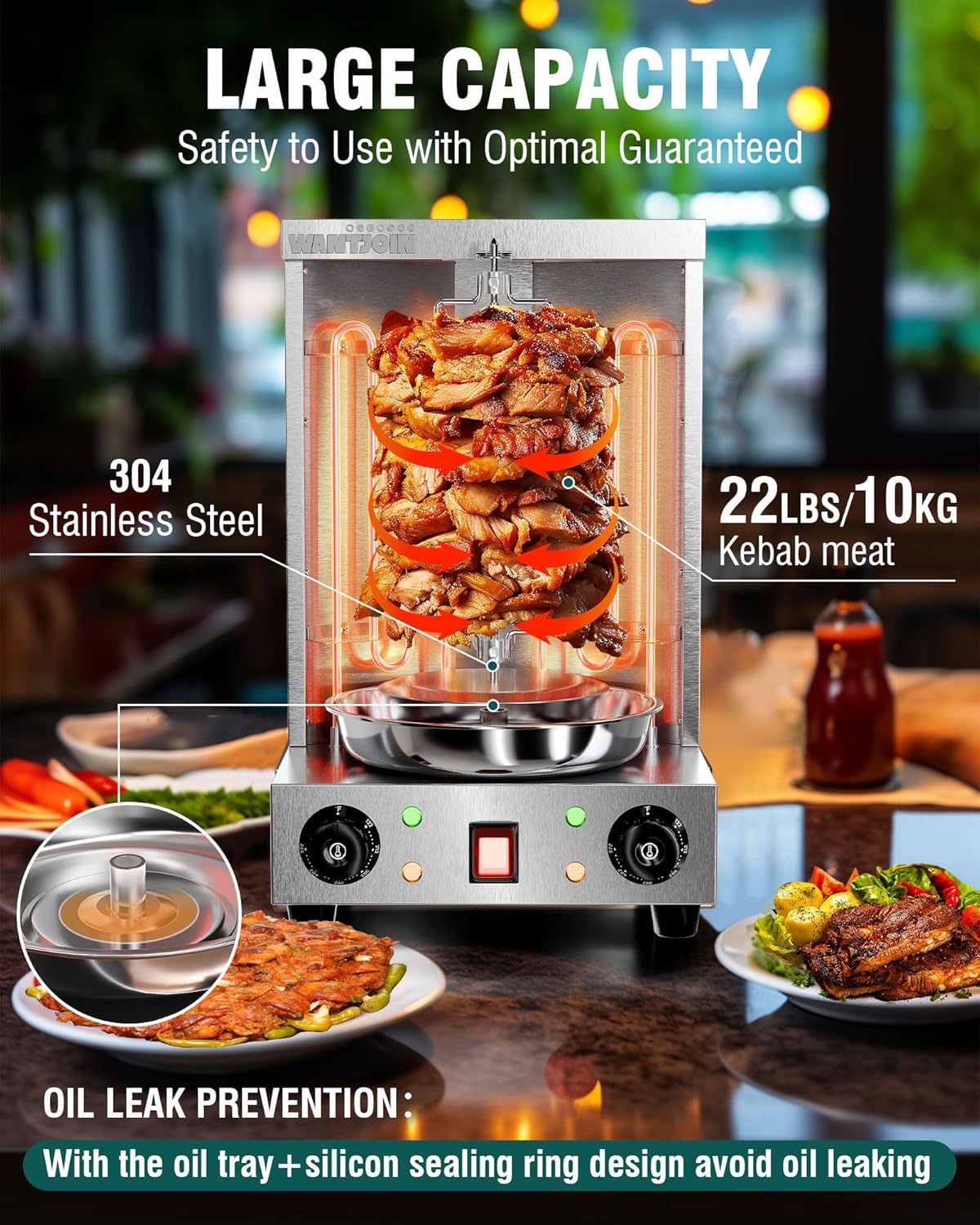 Máquina parrilla vertical eléctrica 22lb acero inox 122-572°F