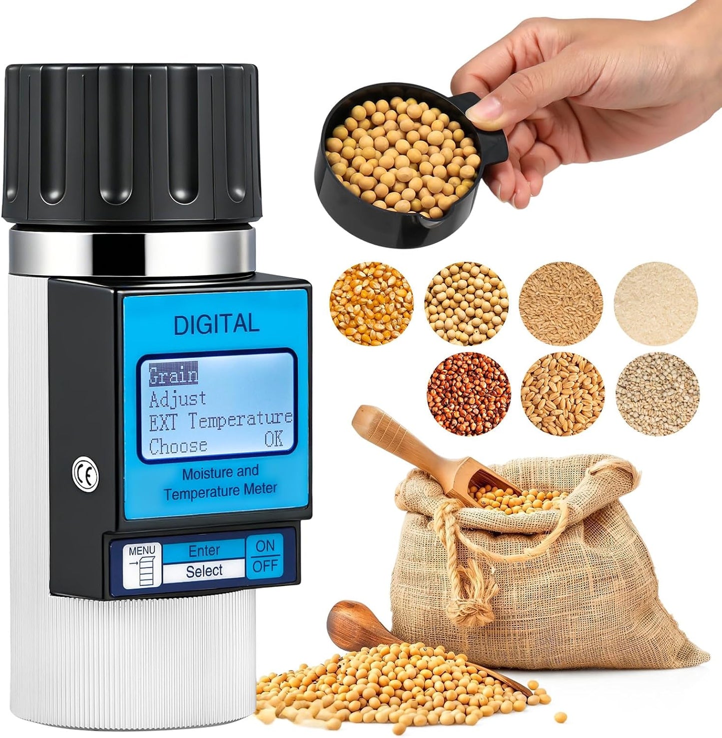 Medidor humedad grano 43 en 1 ±0.5% para maíz trigo café